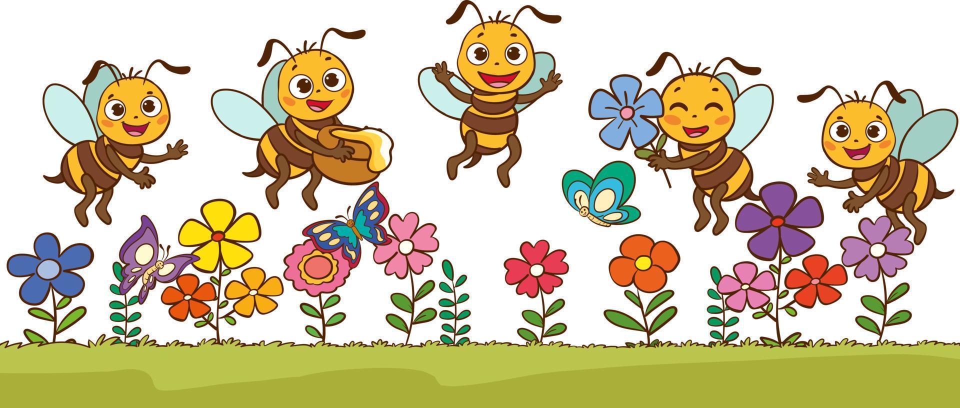 illustration de dessin animé d'abeilles mignonnes vecteur