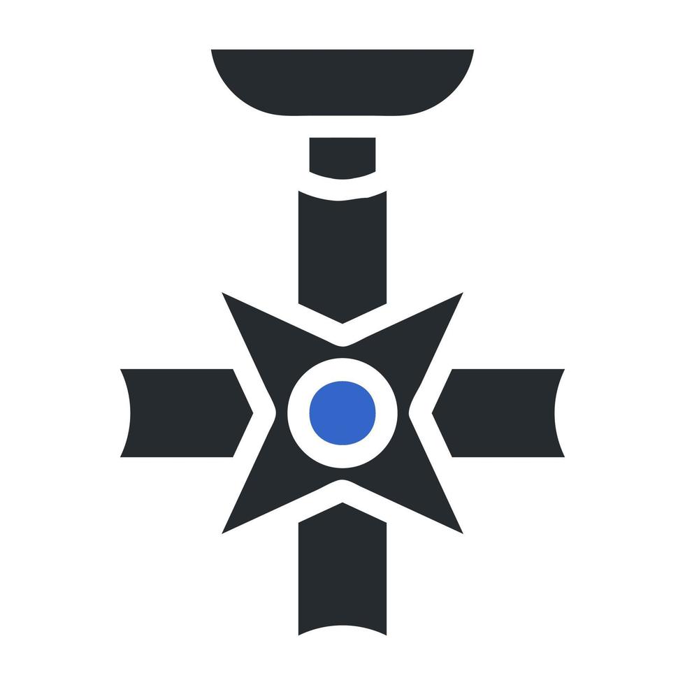 médaille icône solide gris bleu Couleur militaire symbole parfait. vecteur