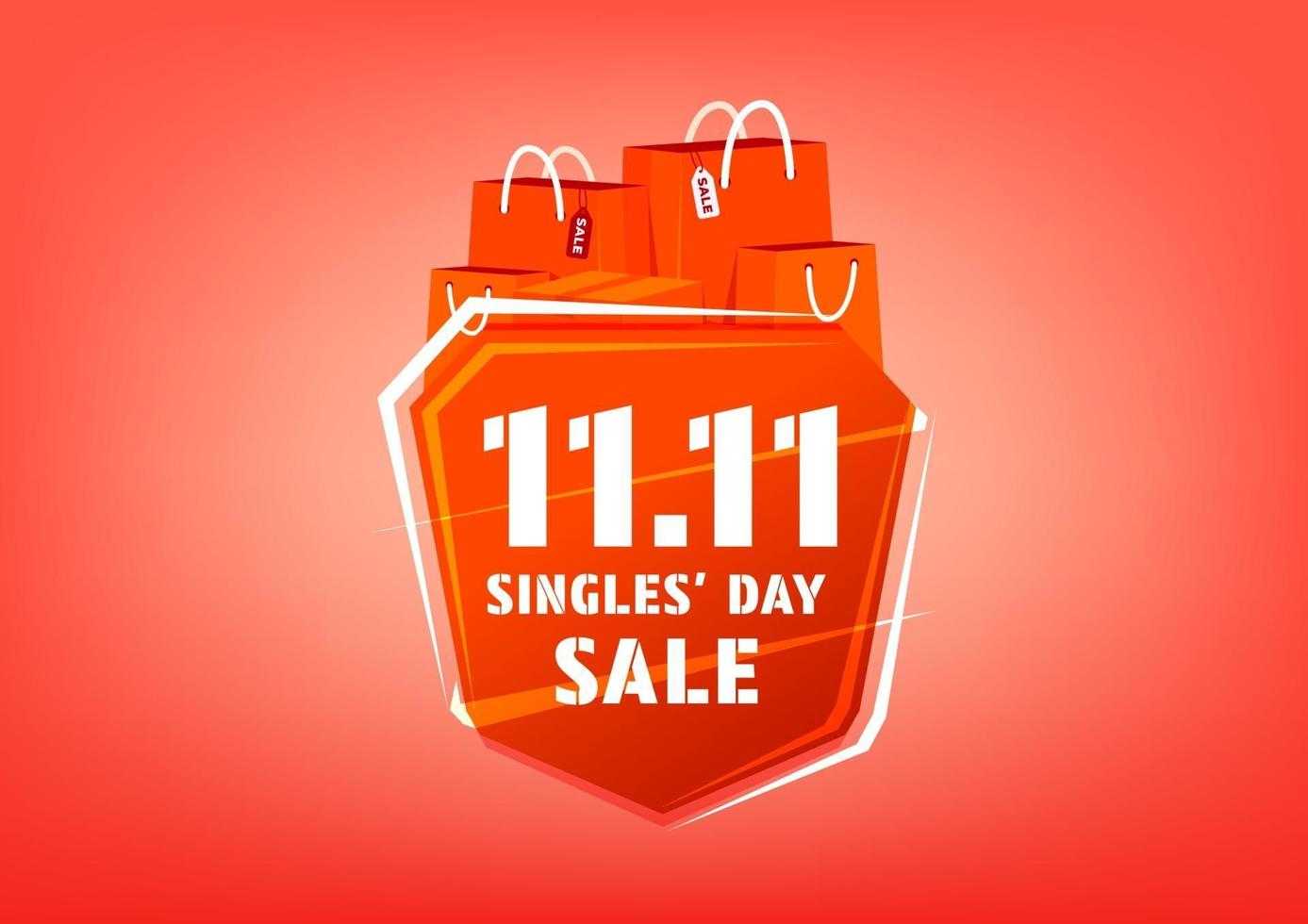11.11 Conception d'affiche ou de dépliant de vente de célibataires. vente en ligne de la journée mondiale du shopping. vecteur