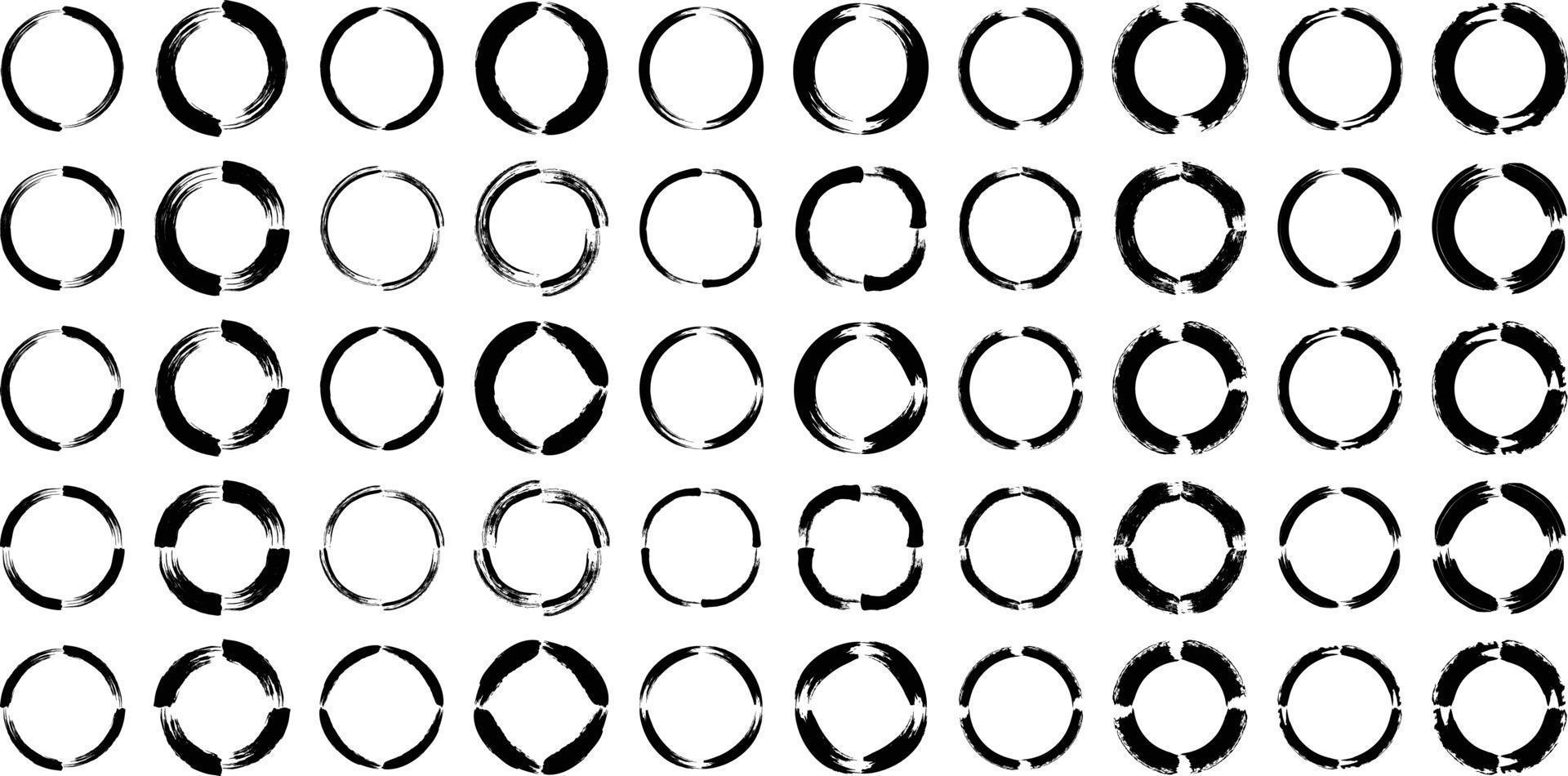 grunge cercle audacieux ligne noir abstrait forme 50 ensemble vecteur