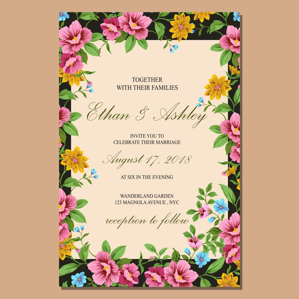 invitation de mariage fleur rétro vintage vecteur