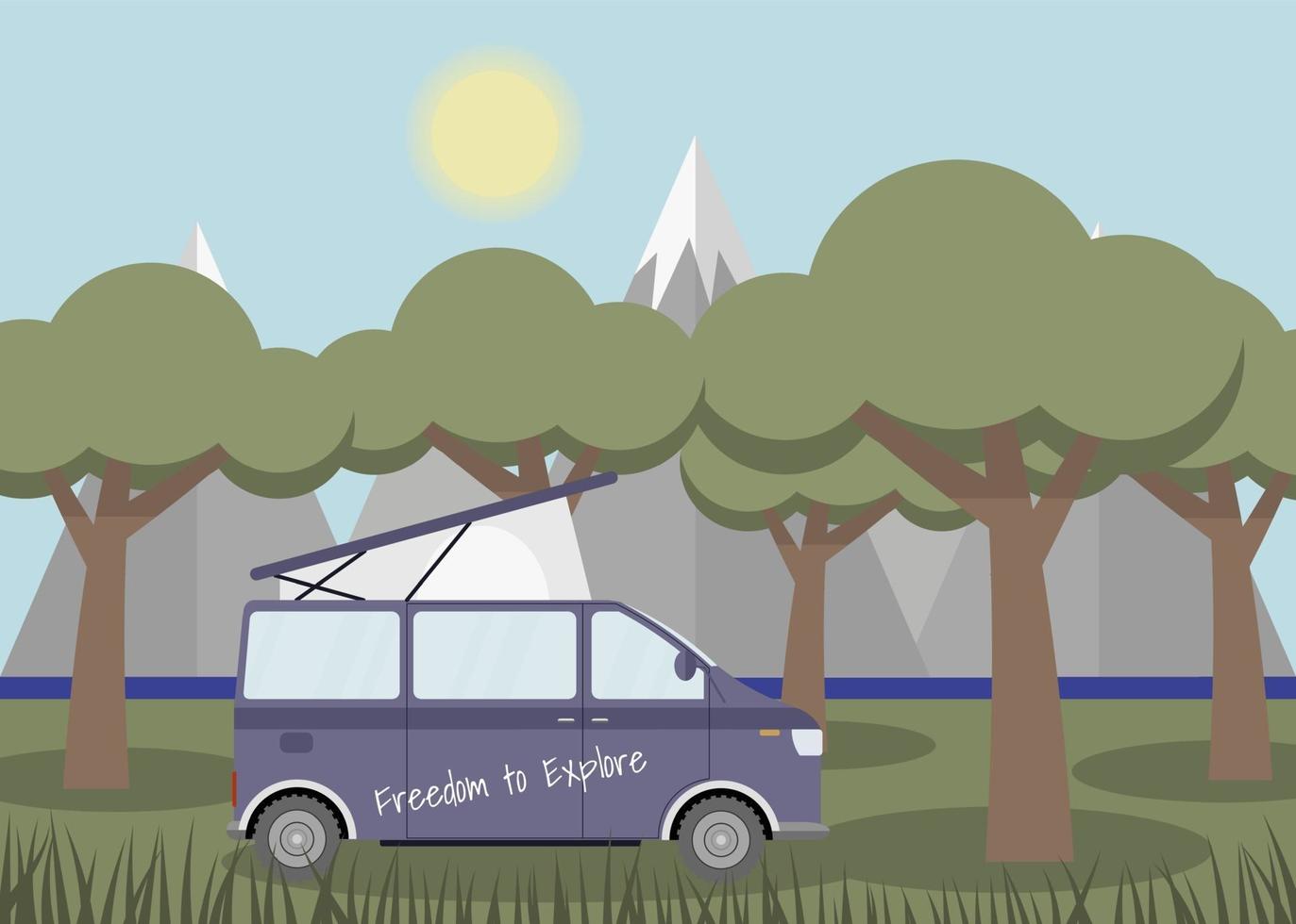 caravane dans une forêt. vacances d'été locales. illustration vectorielle de concept. vecteur