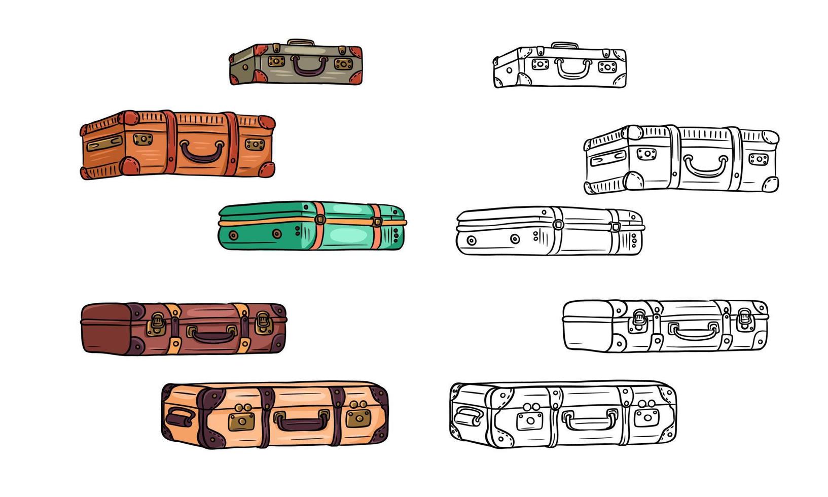 classique rétro Voyage les valises mensonge sur leur côté. dessin animé style. doubler. vecteur