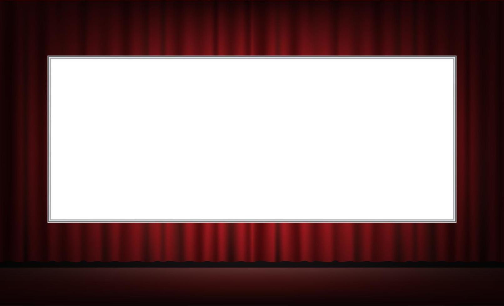 écran de cinéma blanc avec fond de rideau rouge vecteur