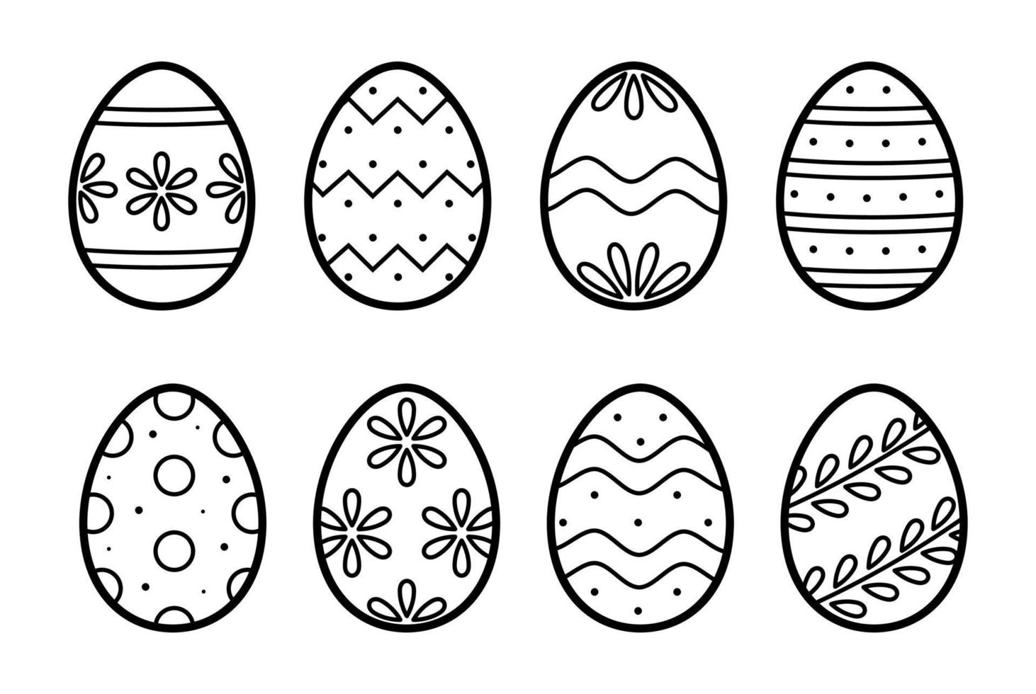 Pâques des œufs ensemble avec ornement. main tiré Facile icône dans esquisser style. isolé vecteur illustration dans griffonnage ligne style.