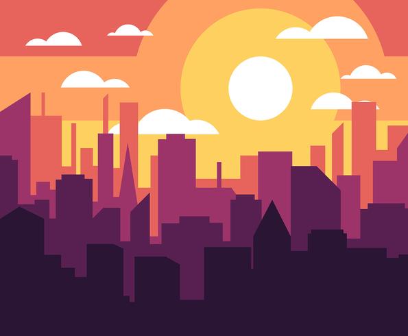 illustration de coucher de soleil paysage urbain vecteur
