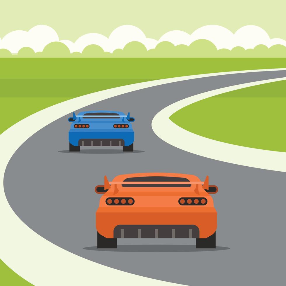 vecteur image de deux courses voitures sur le route