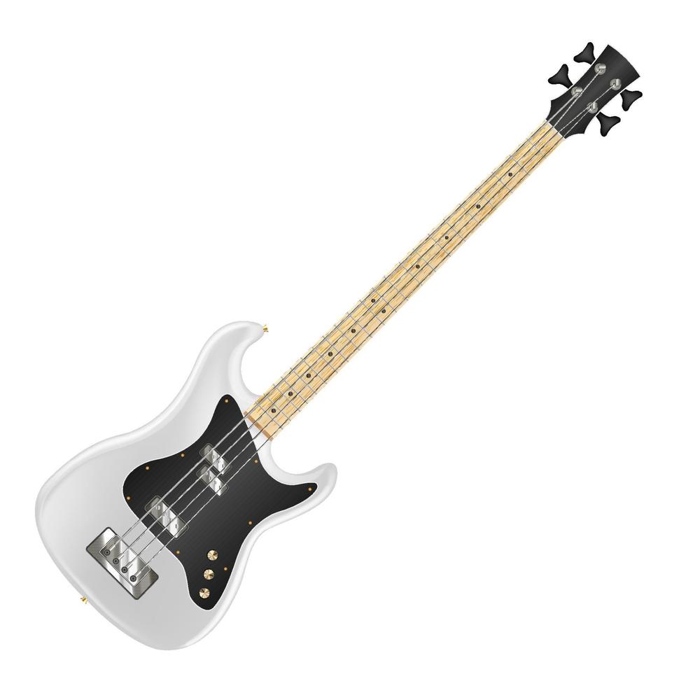 Guitare basse électrique blanche sur fond blanc vecteur