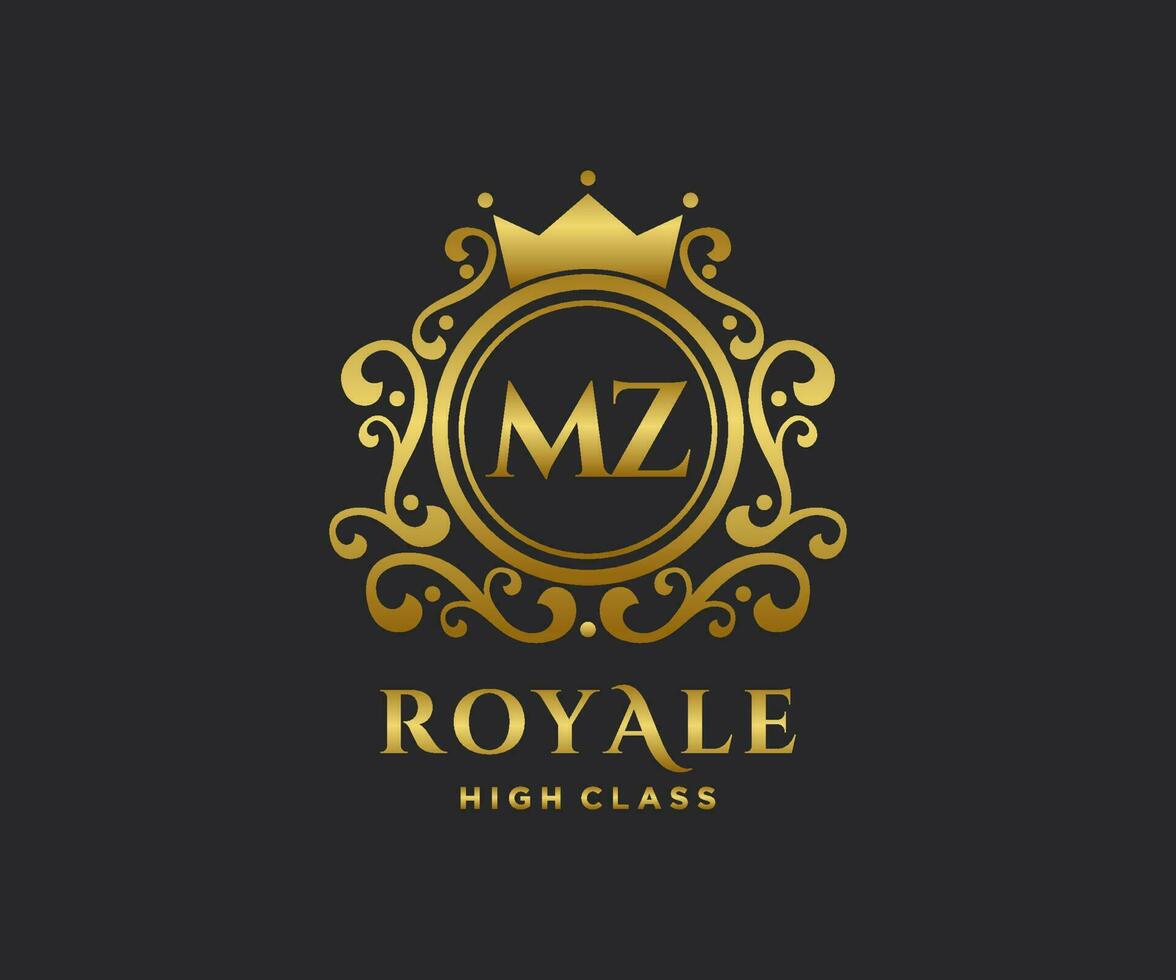 d'or lettre mz modèle logo luxe or lettre avec couronne. monogramme alphabet . magnifique Royal initiales lettre. vecteur