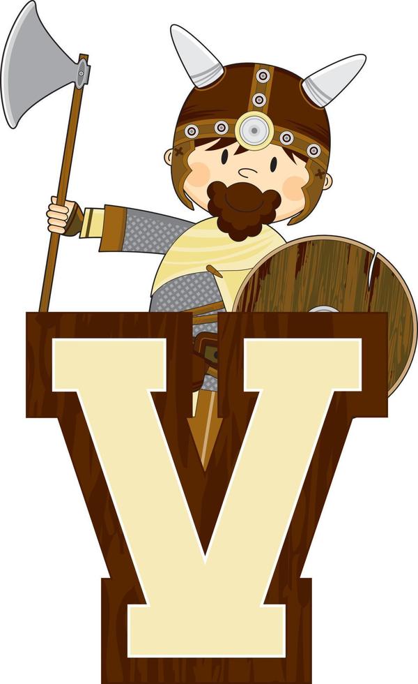 v est pour viking alphabet apprentissage éducatif illustration vecteur