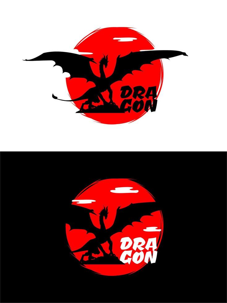 silhouette dragon vecteur pour conception T-shirt concept. dragon avec rouge lune. Japonais thème T-shirt.