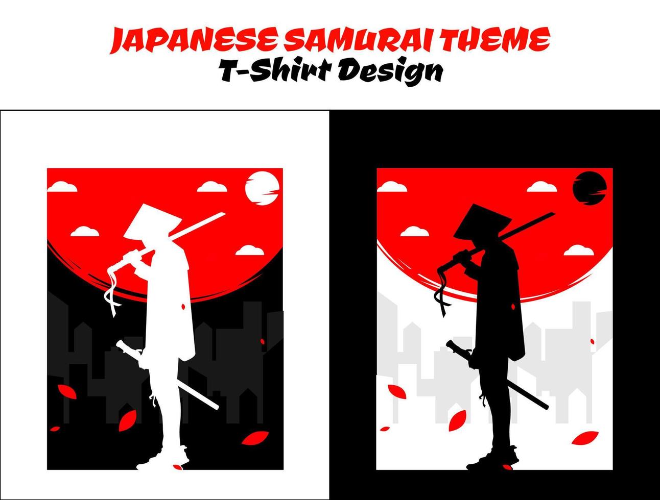 silhouette Japon samouraï vecteur pour conception T-shirt concept. samouraï avec rouge lune T-shirt conception. samouraï vecteur illustration. Urbain samouraï. vêtement de rue thème T-shirt.