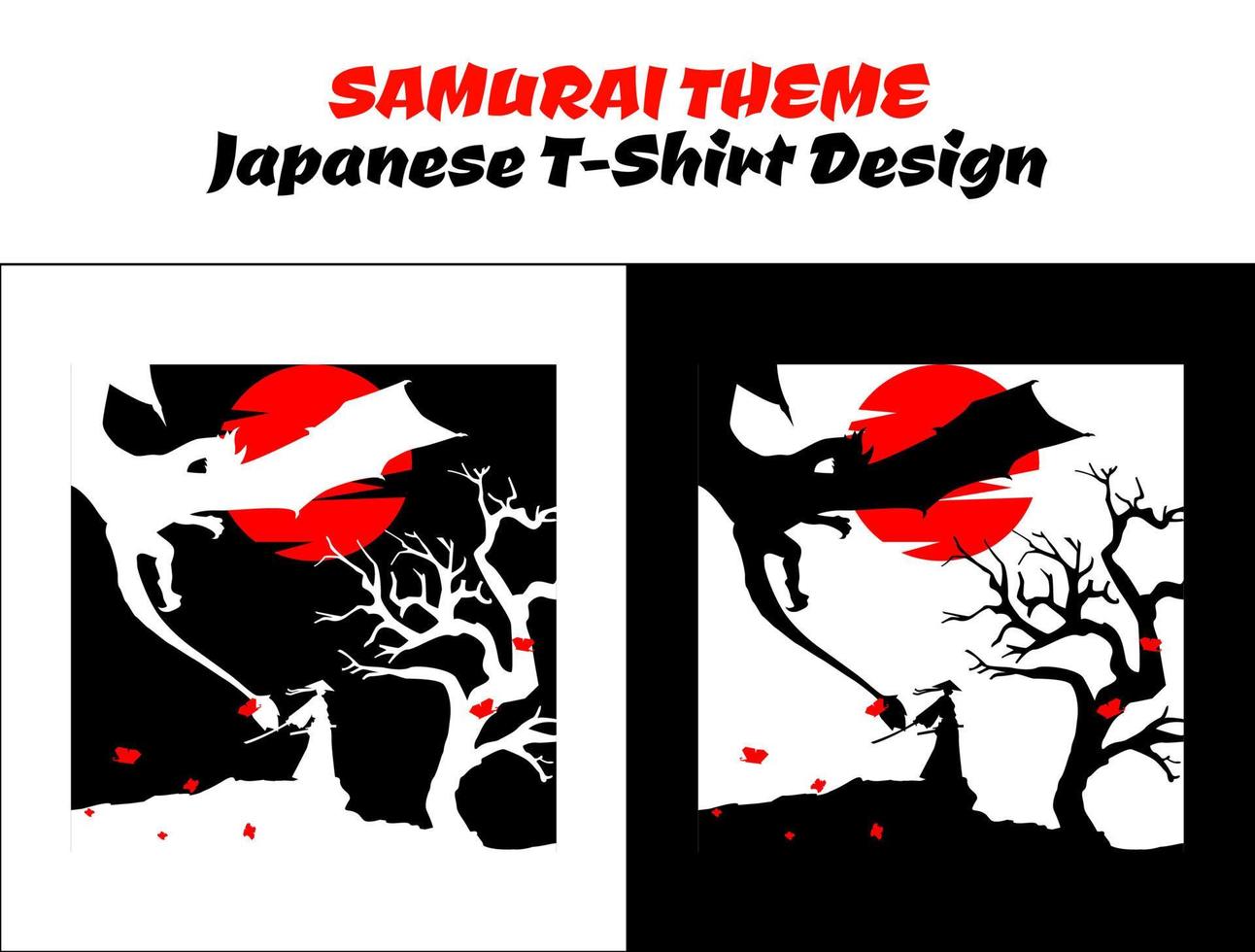 samouraï avec dragon. silhouette Japon samouraï vecteur pour conception T-shirt concept. samouraï avec rouge lune. samouraï vecteur illustration. vêtement de rue thème T-shirt.