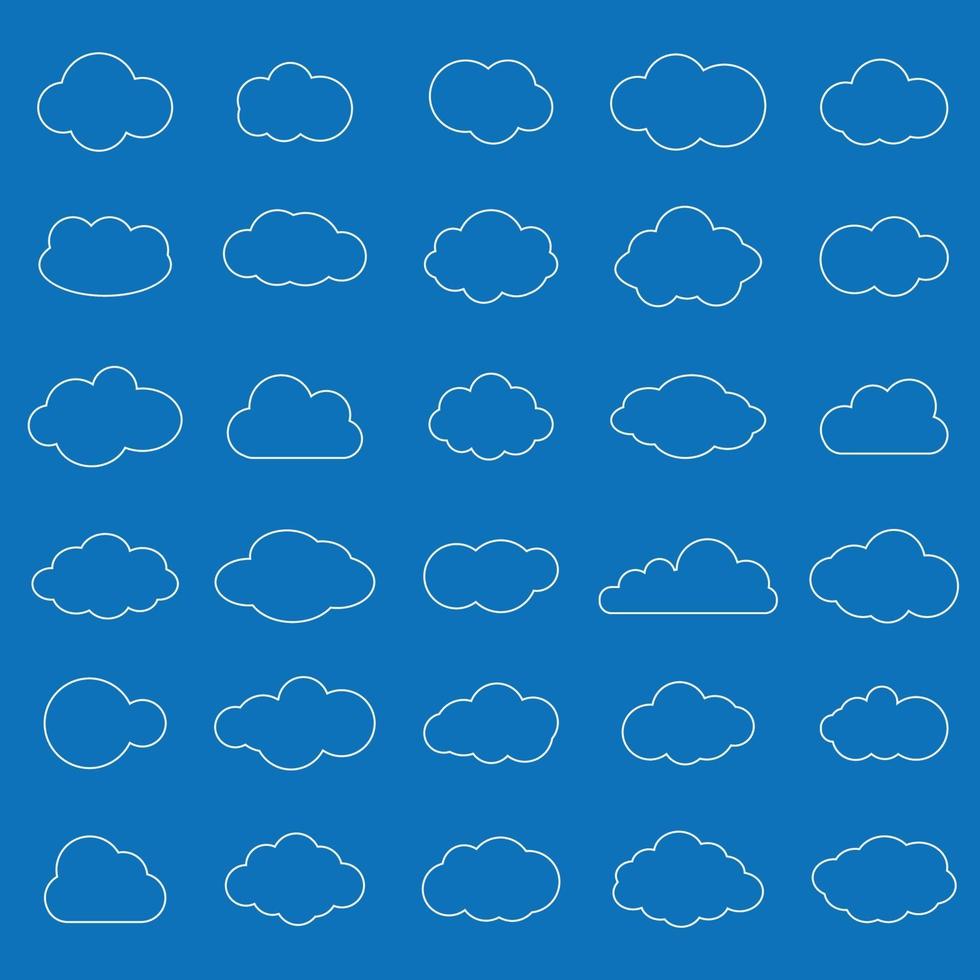 ensemble d'icônes de ligne de nuage blanc en arrière-plan bleu.symbole de nuage pour la conception de votre site Web, logo, application, interface utilisateur. illustration vectorielle, eps10. vecteur