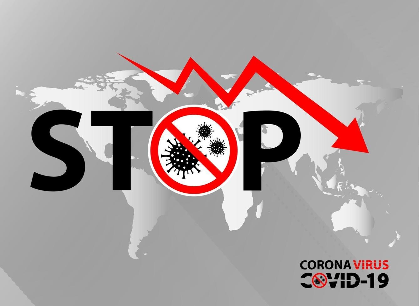 texte stop panneau d'avertissement coronavirus covid 19 sur la carte de la terre vecteur