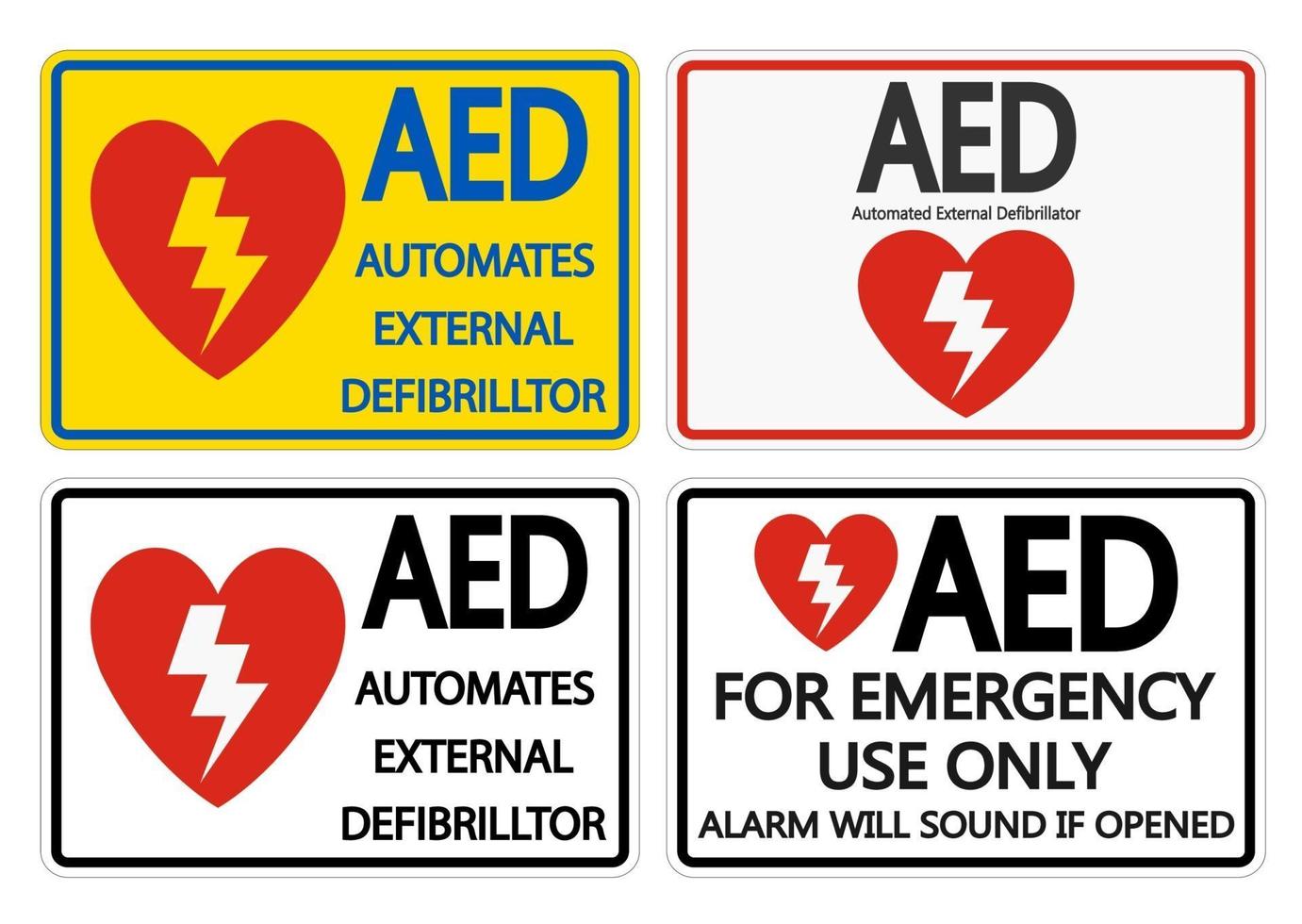 définir l'étiquette de signe symbole aed sur fond blanc vecteur