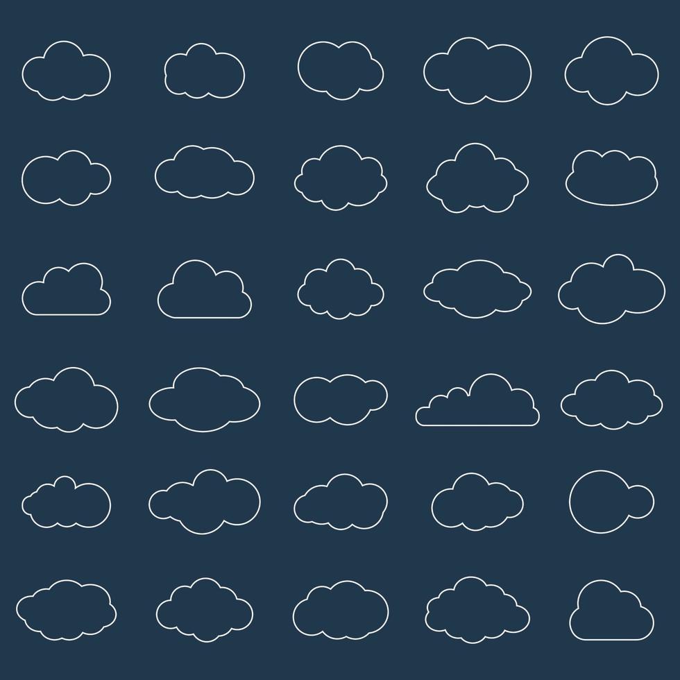 nuage vector icon set couleur blanche sur fond gris. collection d'illustration plate ciel pour le web. illustration vectorielle