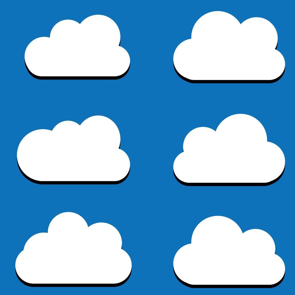 nuage vector icon set couleur blanche sur fond bleu. collection d'illustration plate ciel pour le web. illustration vectorielle