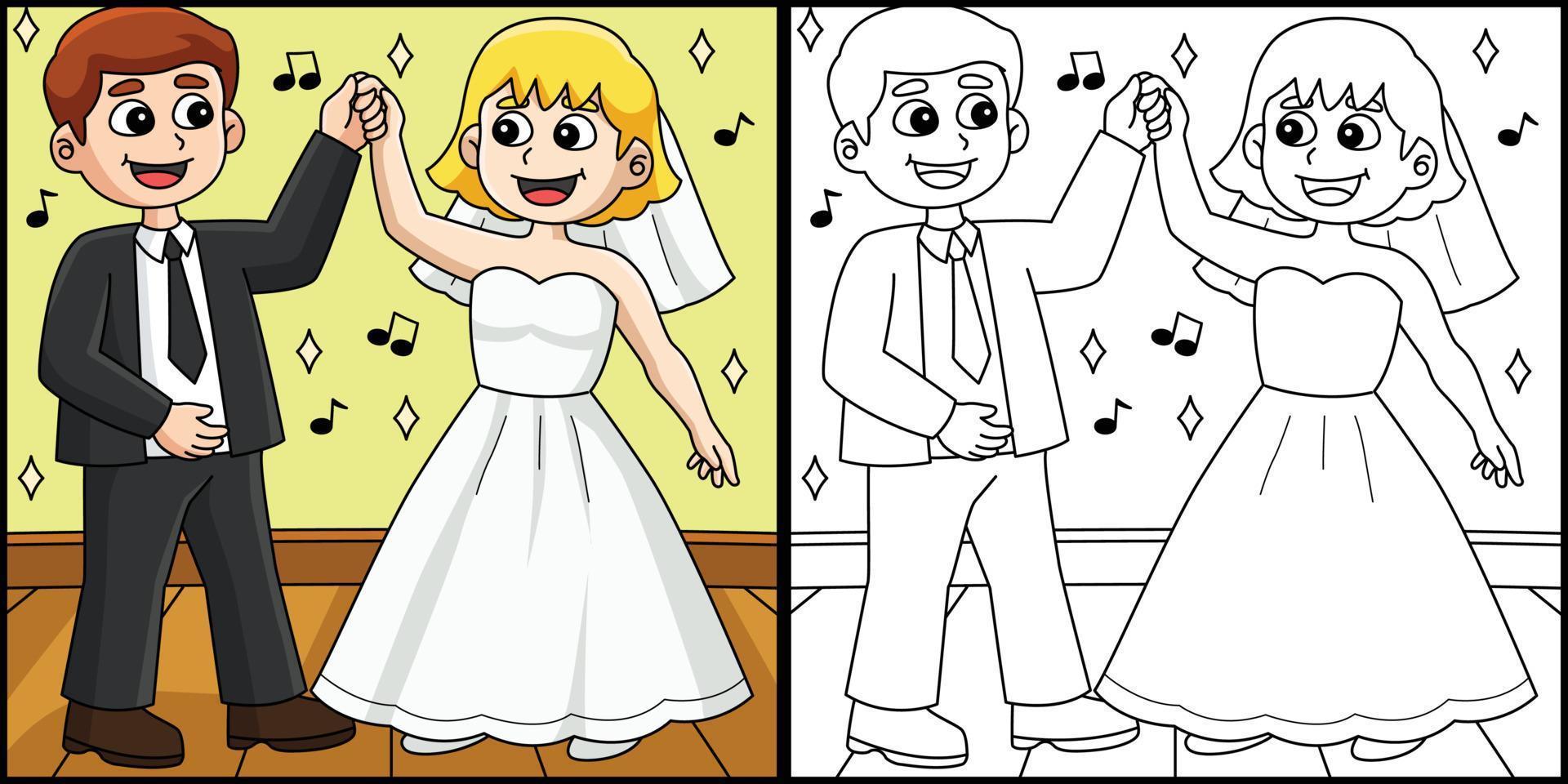 mariage jeune marié et la mariée dansant illustration vecteur