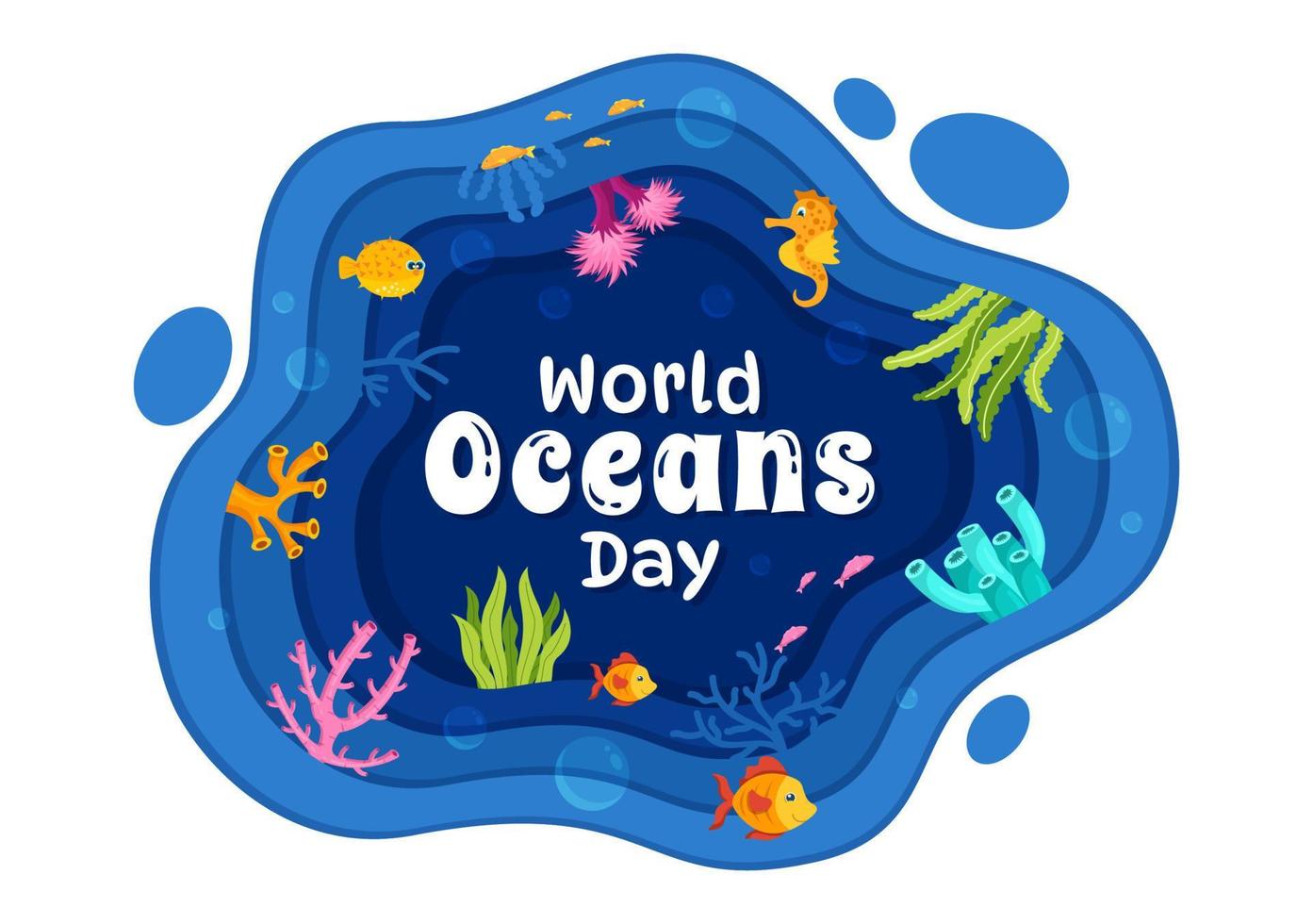 monde océans journée illustration à Aidez-moi protéger et conserver océan, poisson, écosystème ou mer les plantes dans plat dessin animé main tiré pour atterrissage page modèles vecteur