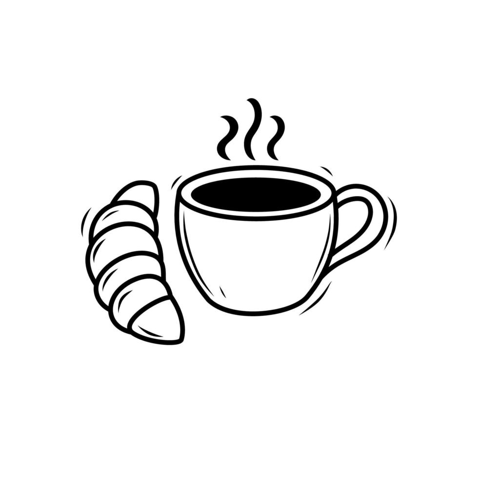 café et croissant vecteur illustration avec griffonnage dessin style isolé sur blanc Contexte