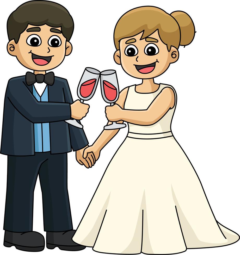 mariage jeune marié la mariée pain grillé dessin animé coloré clipart vecteur
