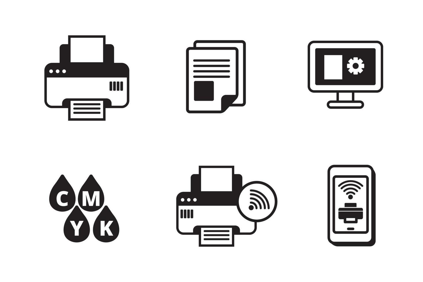 ensemble de liés à l'imprimante Icônes avec noir glyphe style sur isolé Contexte vecteur
