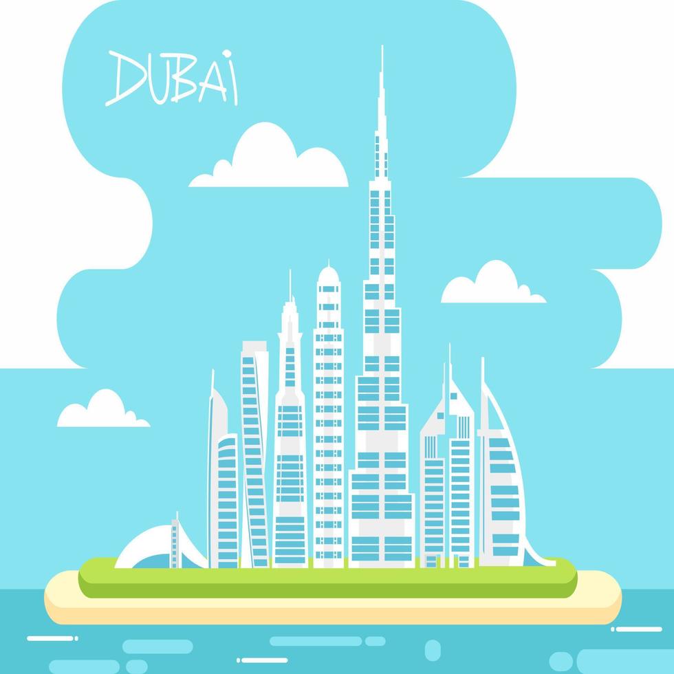 Dubai ville horizon détaillé silhouette. vecteur illustration