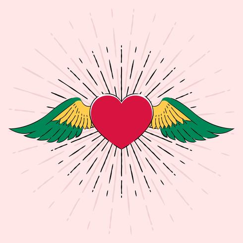 Coeur de tatouage avec ailes Old School Retro Vector Illustration