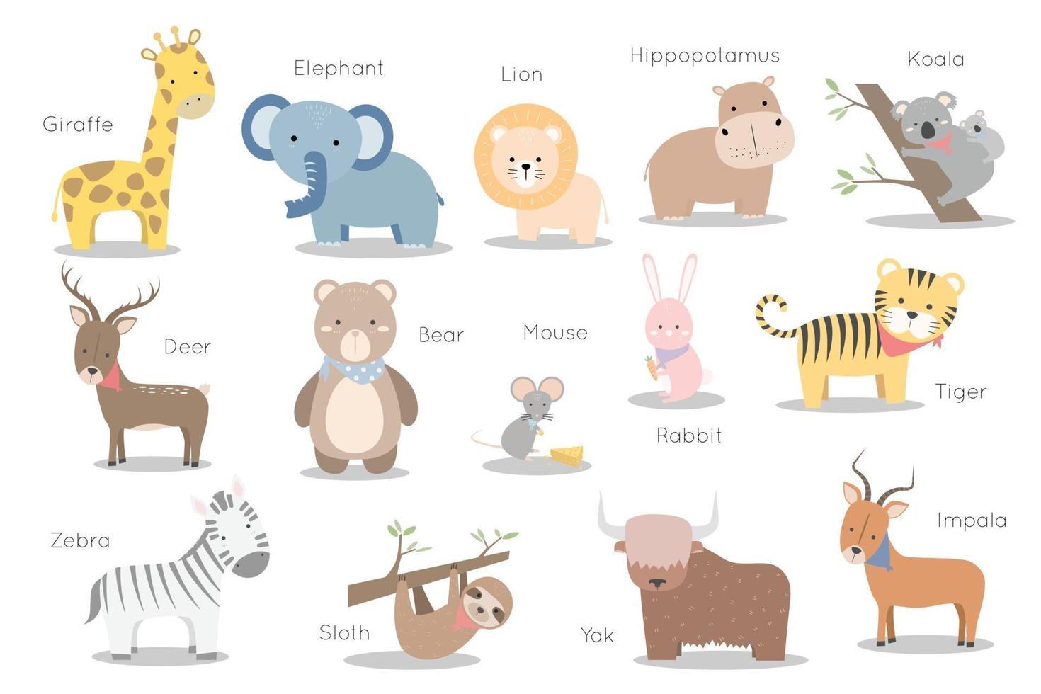 ensemble de collection de bundle de personnage de dessin animé d'animaux de la faune vecteur