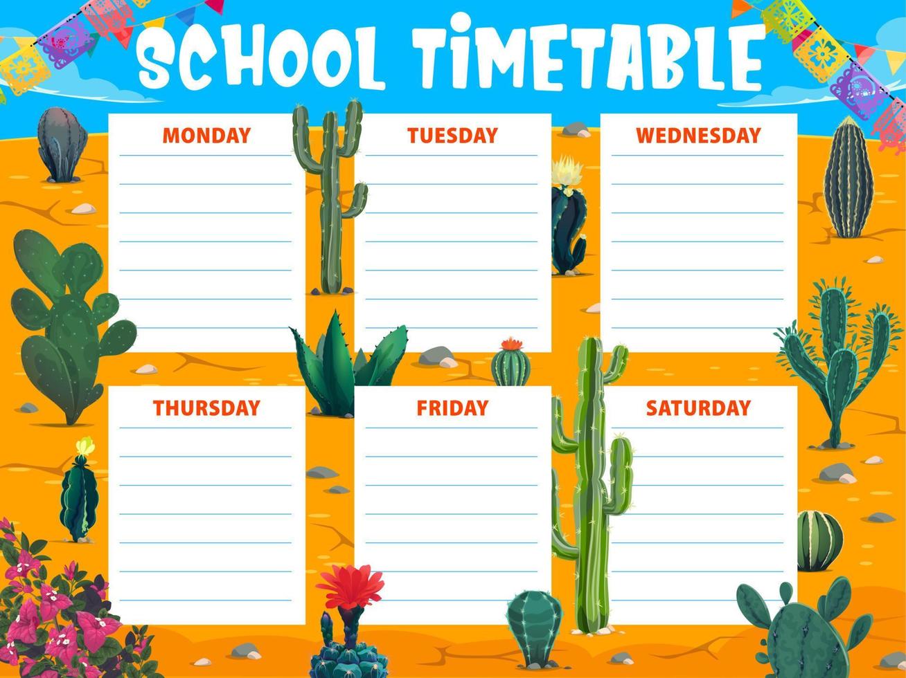 calendrier programme avec mexicain désert cactus vecteur