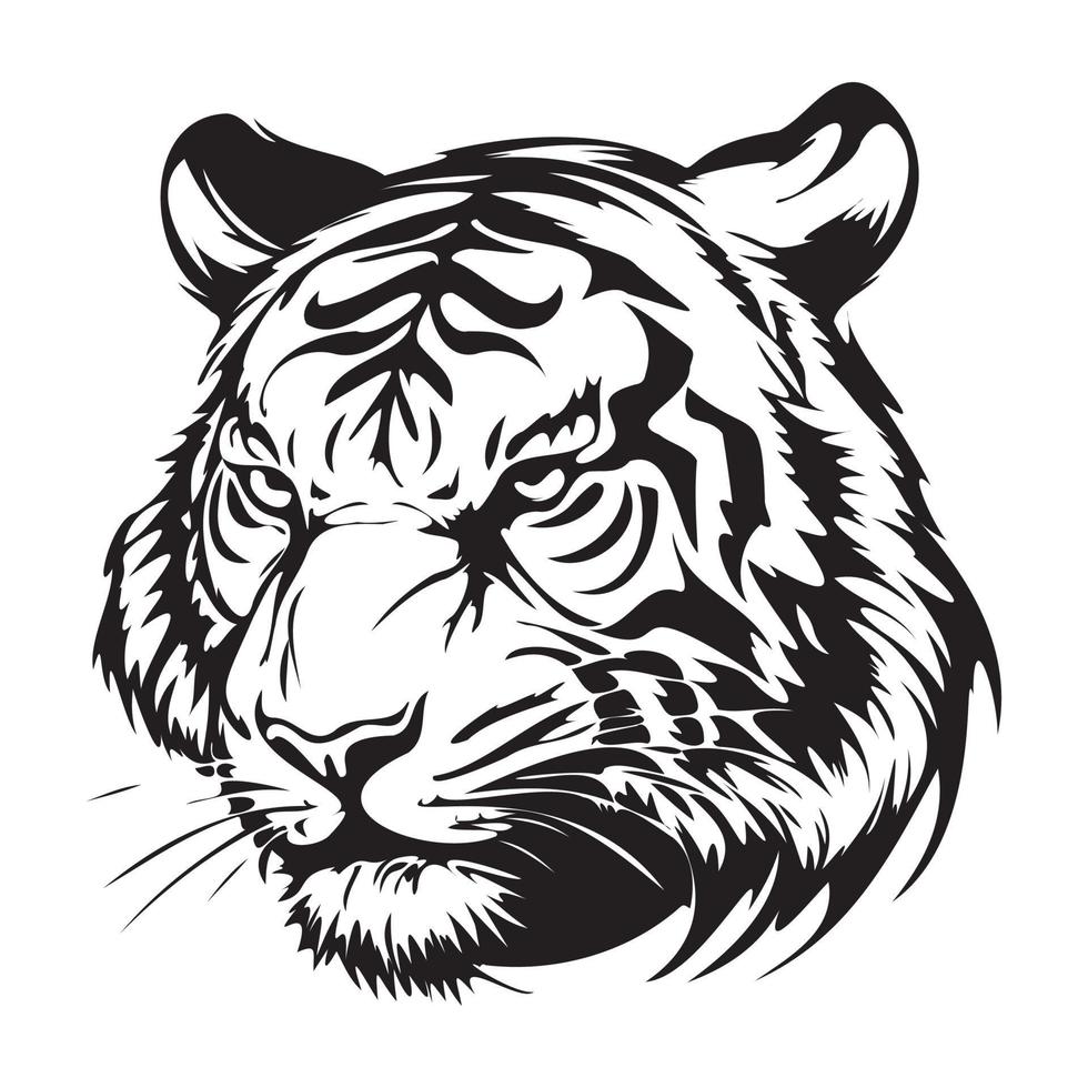 tigre affronter, silhouettes tigre visage svg, noir et blanc tigre vecteur