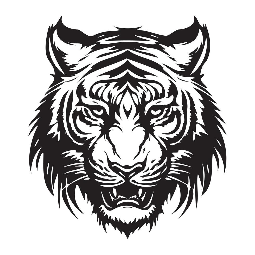 tigre affronter, silhouettes tigre visage svg, noir et blanc tigre vecteur