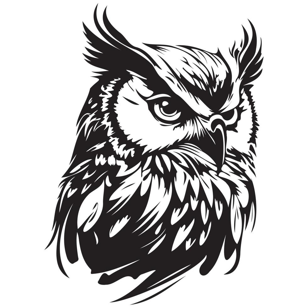 hibou affronter, silhouettes hibou visage svg, noir et blanc hibou vecteur