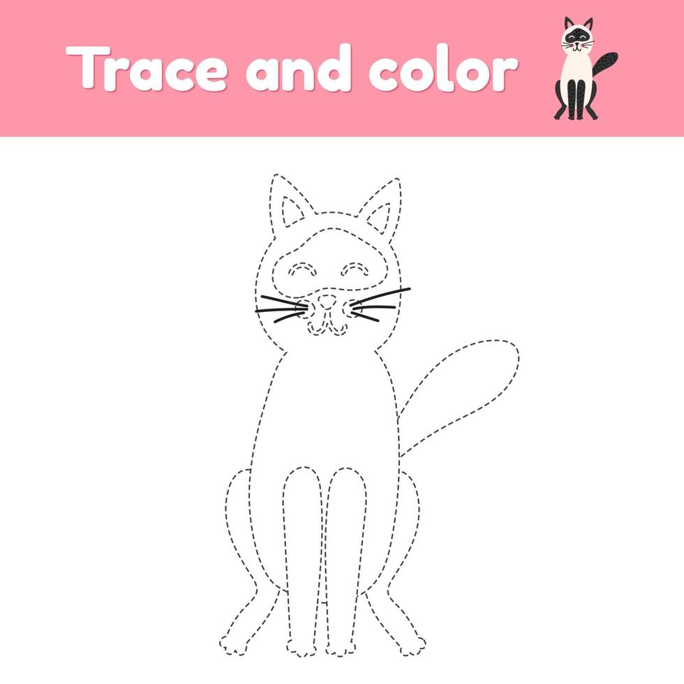 livre de coloriage avec chat animal mignon. pour les enfants d'âge préscolaire et scolaire. trace de la feuille de calcul. vecteur