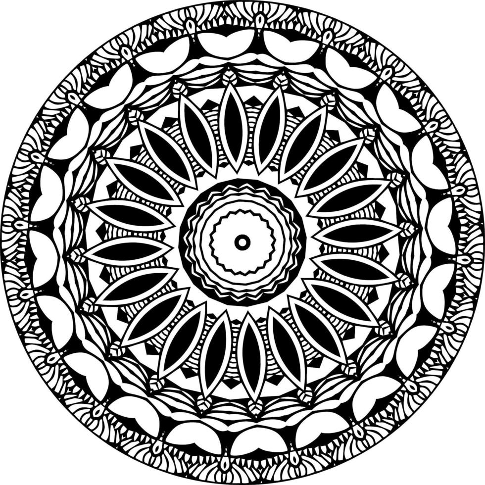 Facile griffonnage mandala avec floral et cœur motifs sur une blanc isolé Contexte. pour coloration livre pages. vecteur