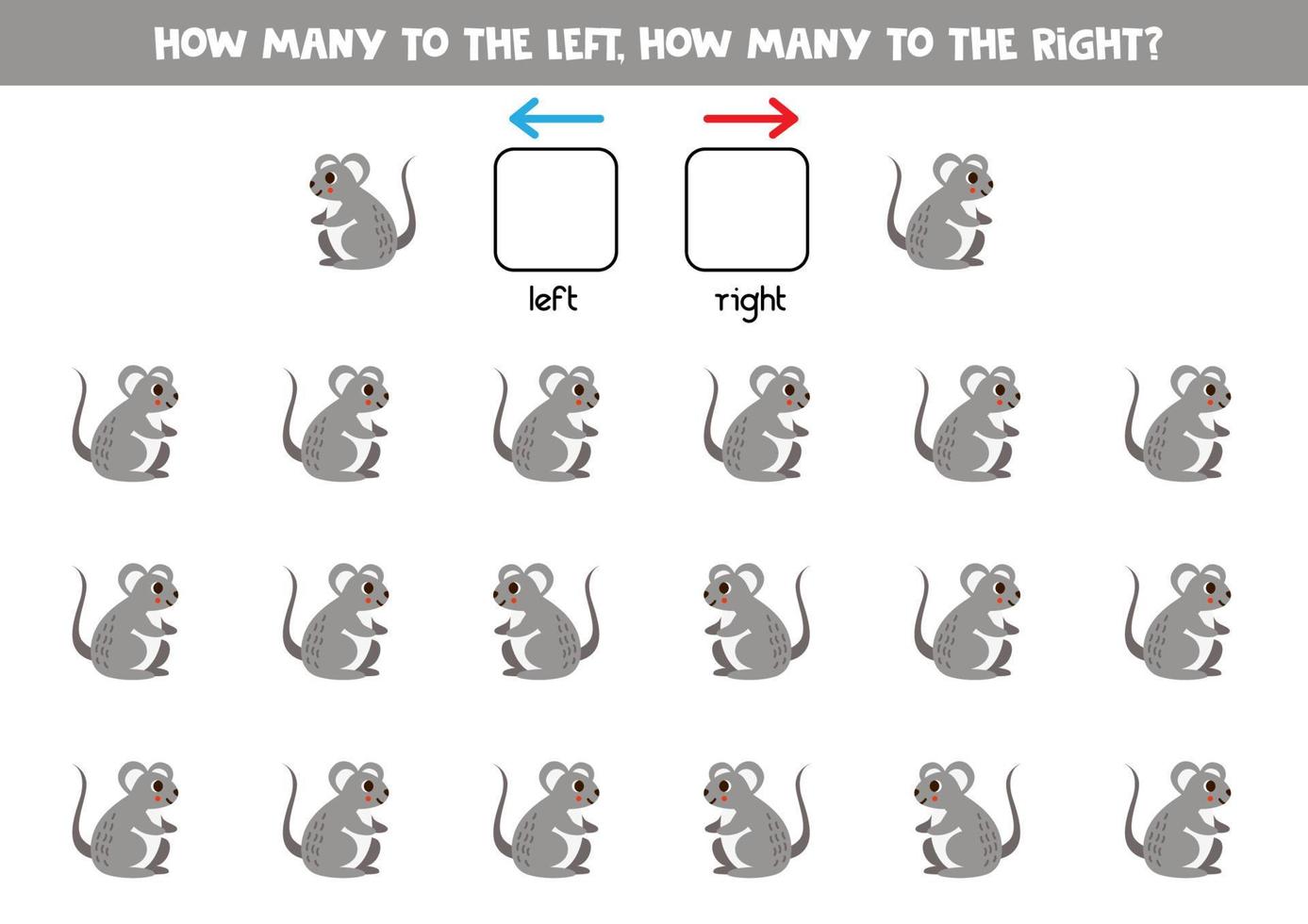 la gauche ou droite avec mignonne dessin animé souris. logique feuille de travail pour enfants d'âge préscolaire. vecteur