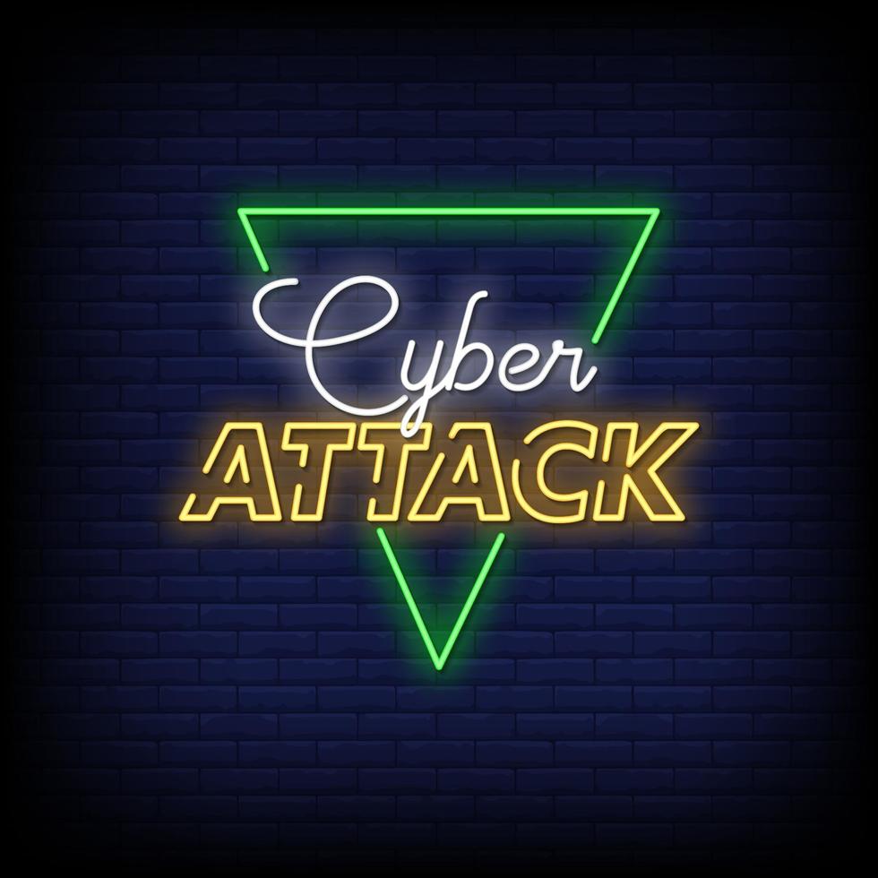 cyber attaque vecteur de texte de style néon