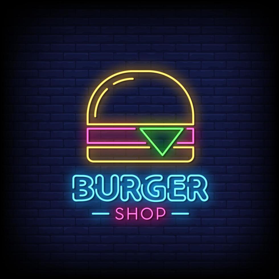 burger shop néon enseignes style texte vecteur