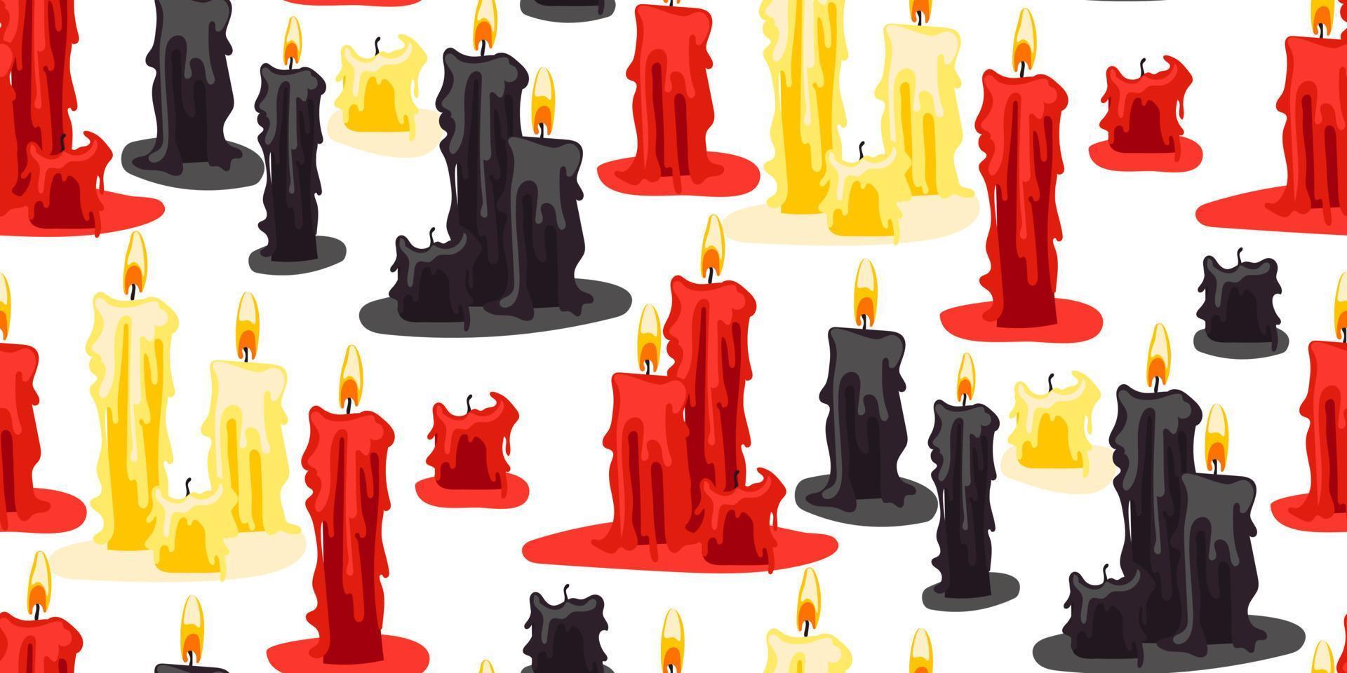 une modèle de une ensemble de bougies de variant degrés de Burnout sur une blanc Contexte. rouge, noir, Jaune bougies pour divination dans groupes. cadeau emballage pour Halloween. le bougies sont brûlant vecteur