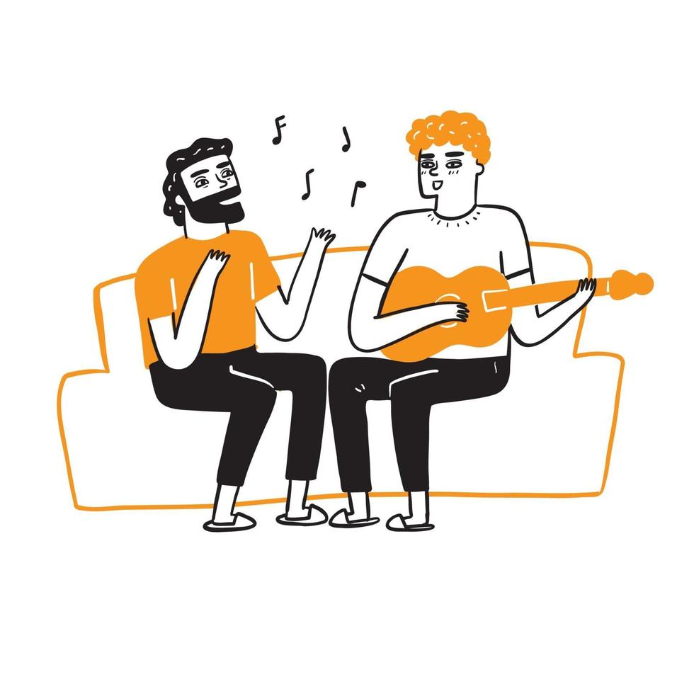 meilleurs amis ou couple gay chantent et jouent de la guitare vecteur