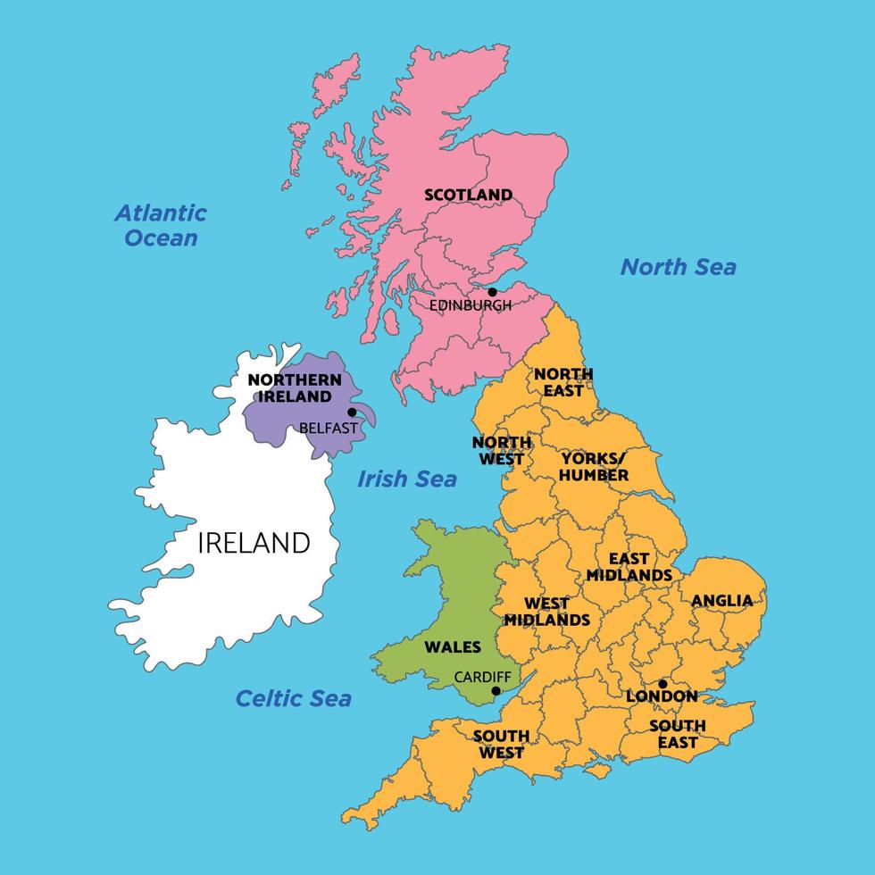 coloré Royaume-Uni pays carte plat vecteur