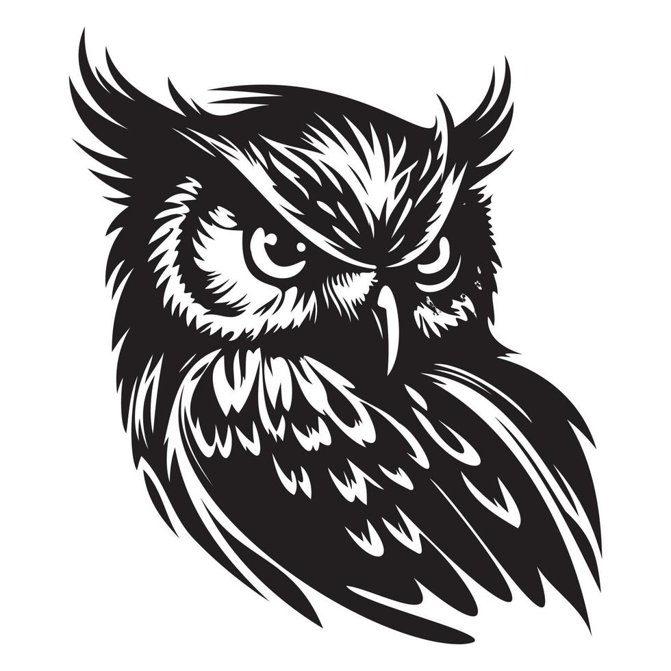 hibou affronter, silhouettes hibou visage svg, noir et blanc hibou vecteur