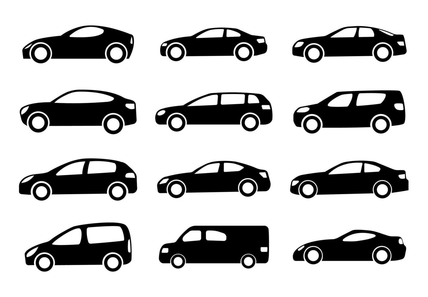 gros ensemble de noir voiture silhouettes sur une blanc Contexte. vecteur illustration.