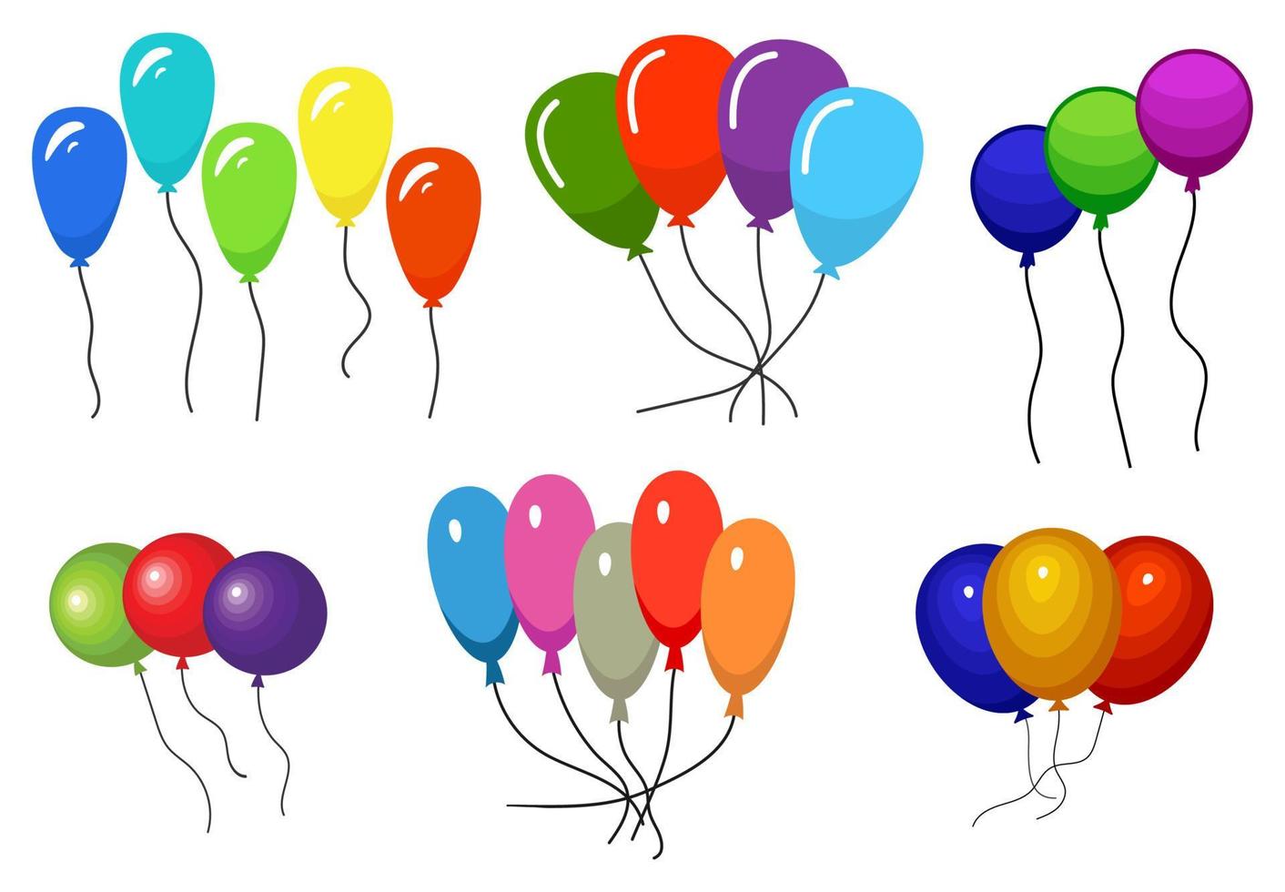 bouquets de plusieurs ballons d'hélium de couleur. illustration vectorielle. vecteur