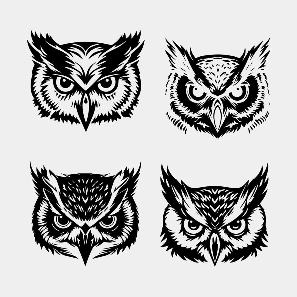 ensemble de hibou visage logo vecteur conception