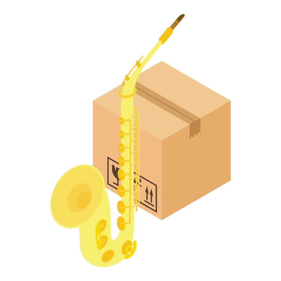saxophone icône isométrique vecteur. vent musical instrument près fermé parcelle boîte vecteur