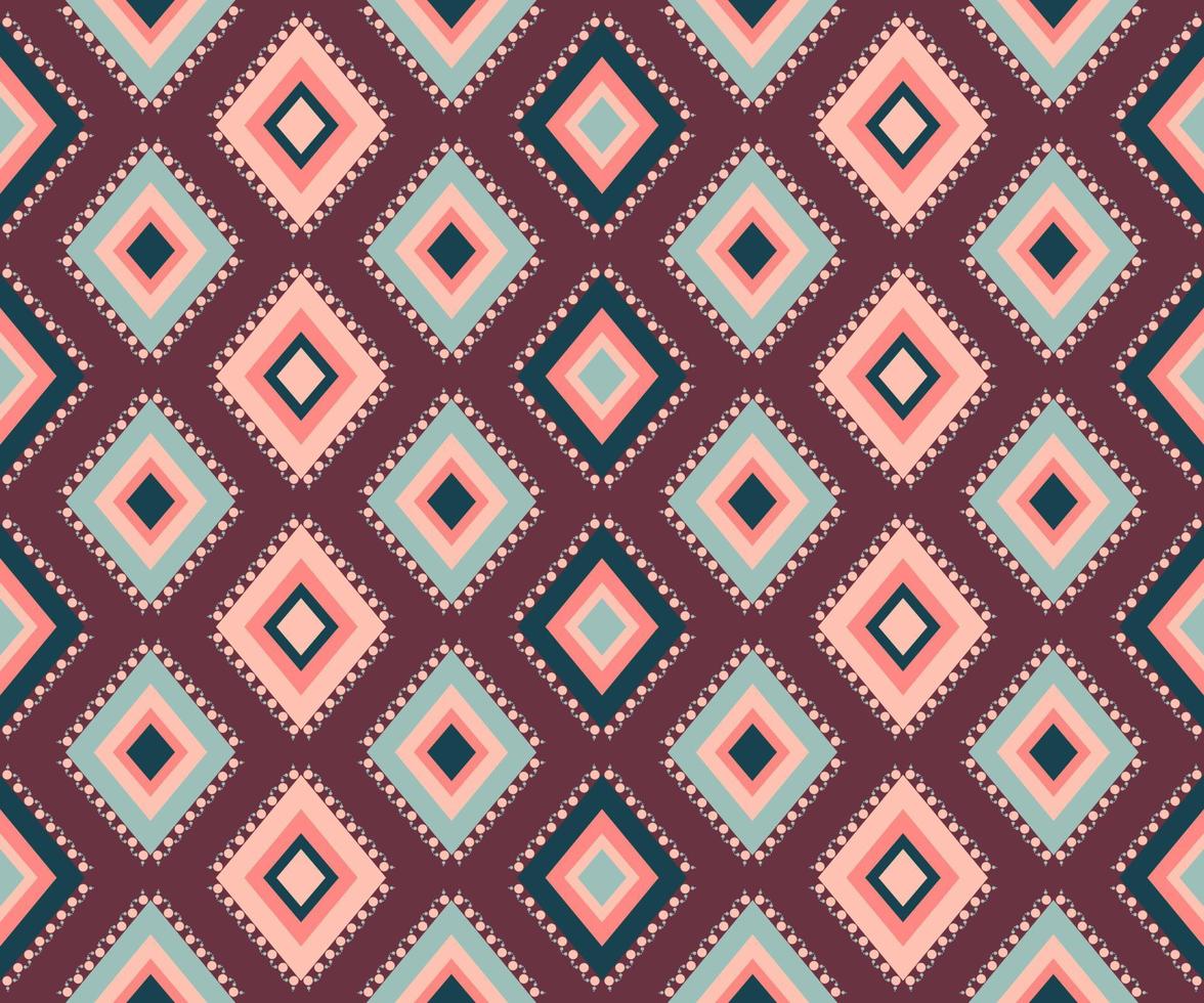 ethnique populaire géométrique sans couture modèle dans rouge, marron et cyan Ton dans vecteur illustration conception pour tissu, tapis, tapis, foulard, emballage papier, tuile et plus