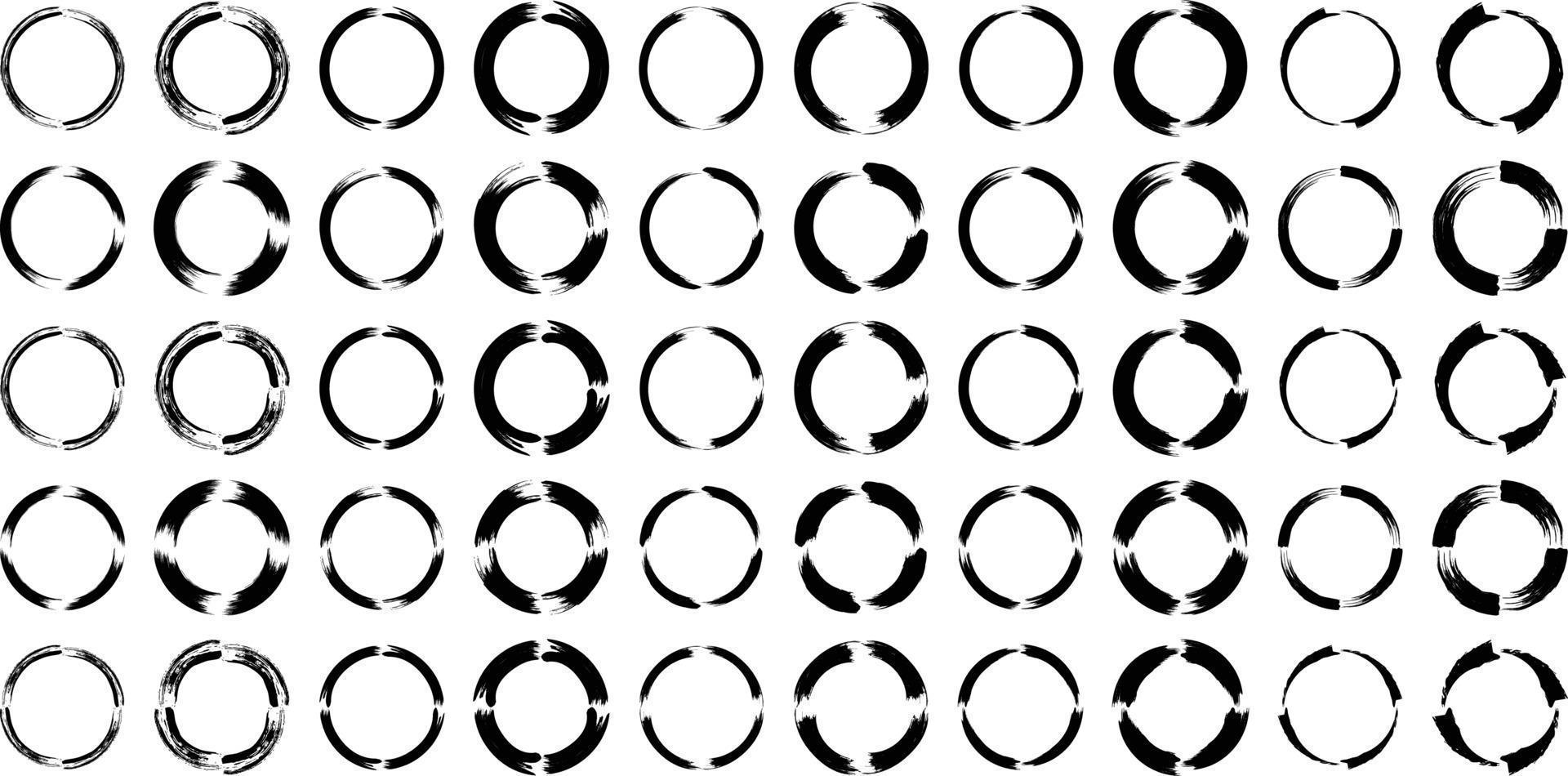 grunge cercle audacieux ligne noir abstrait forme 50 ensemble vecteur