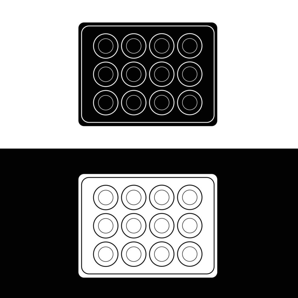 muffin la poêle silhouette plat vecteur. noir et blanc ustensiles de cuisson icône pour la toile. collection de cuisson ustensiles pour cuisine concept. Articles de cuisine en utilisant dans une four. vecteur